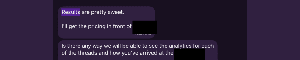 Client message: Results are pretty sweet